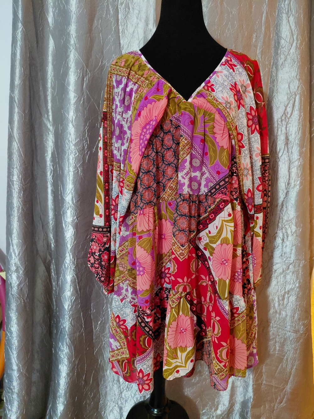 Aakaa Floral Patchwork Mini Dress